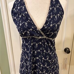 INC International Concepts Blue Dress with Cream Trim